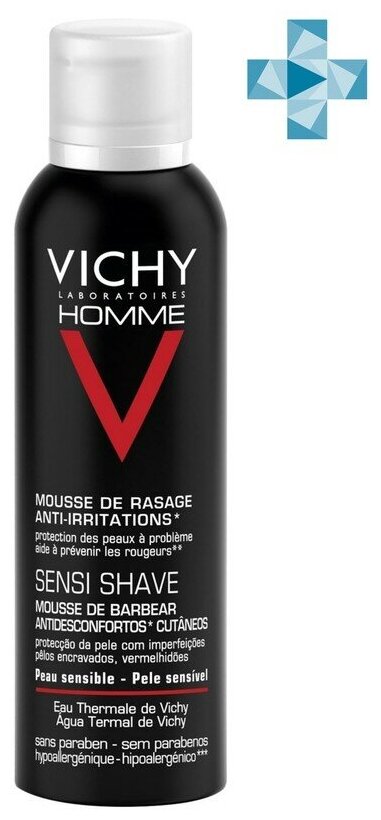 Пена для бритья VICHY Homme для чувствительной кожи склонной к покраснению, 200 мл