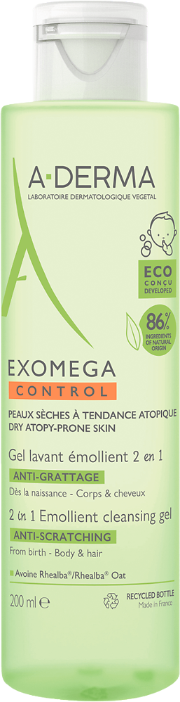 A-Derma Exomega Control смягчающий очищающий гель 2 в 1 для тела и волос 200 мл 1 шт