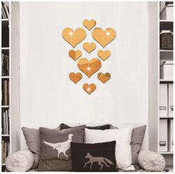 Интерьерная/декоративная наклейка на стену "Золотые сердца", 10 шт.