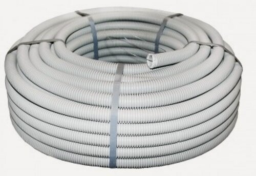 Изображение товара Труба гофрированнаяПВХ тяжелая с протяжкой d20 мм (100 метров), серая, EKF-Plast