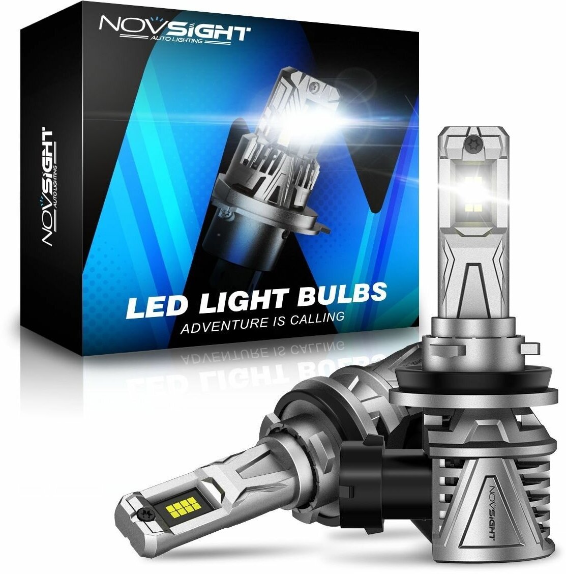 Светодиодная лампа Novsight N68 H16 цоколь PGJ19-3 60Вт 2шт 6500К 15000Лм белый свет LED автомобильная