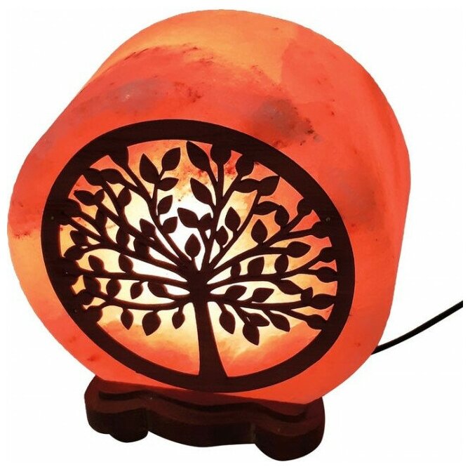 Солевая лампа / соляная лампа URM Круг-5 с деревянной картиной Денежное Дерево SLL-12504 (2,4кг)