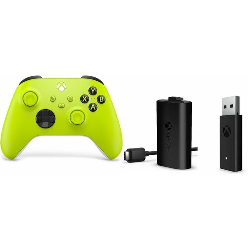 Геймпад Microsoft беспроводной Series S / X / Xbox One S / X Electric Volt зеленый + Аккумулятор + Беспроводной адаптер - ресивер для ПК