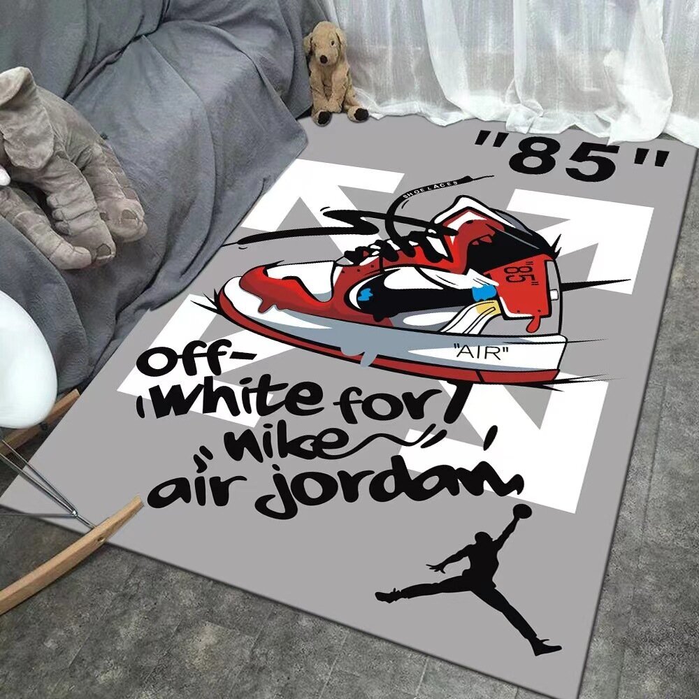 Ковер безворсовый "кроссовки Nike-Off-white" 120x170см. Коврик универсальный противоскользящий