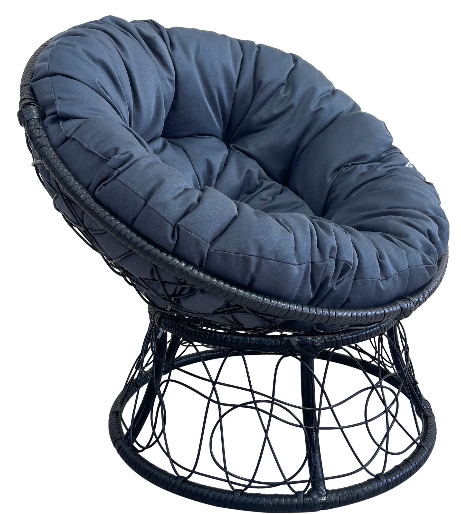 Кресло папасан с ротангом черный (темно-серая подушка)