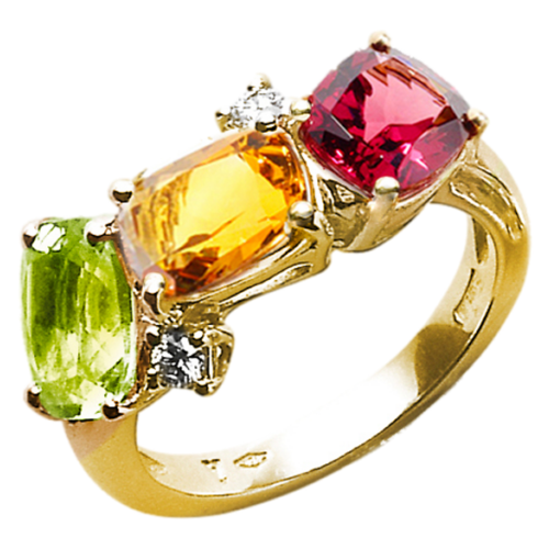 фото Кольцо antonini, белое, желтое золото, 750 проба, бриллиант, цитрин, родолит, перидот, размер 16.2