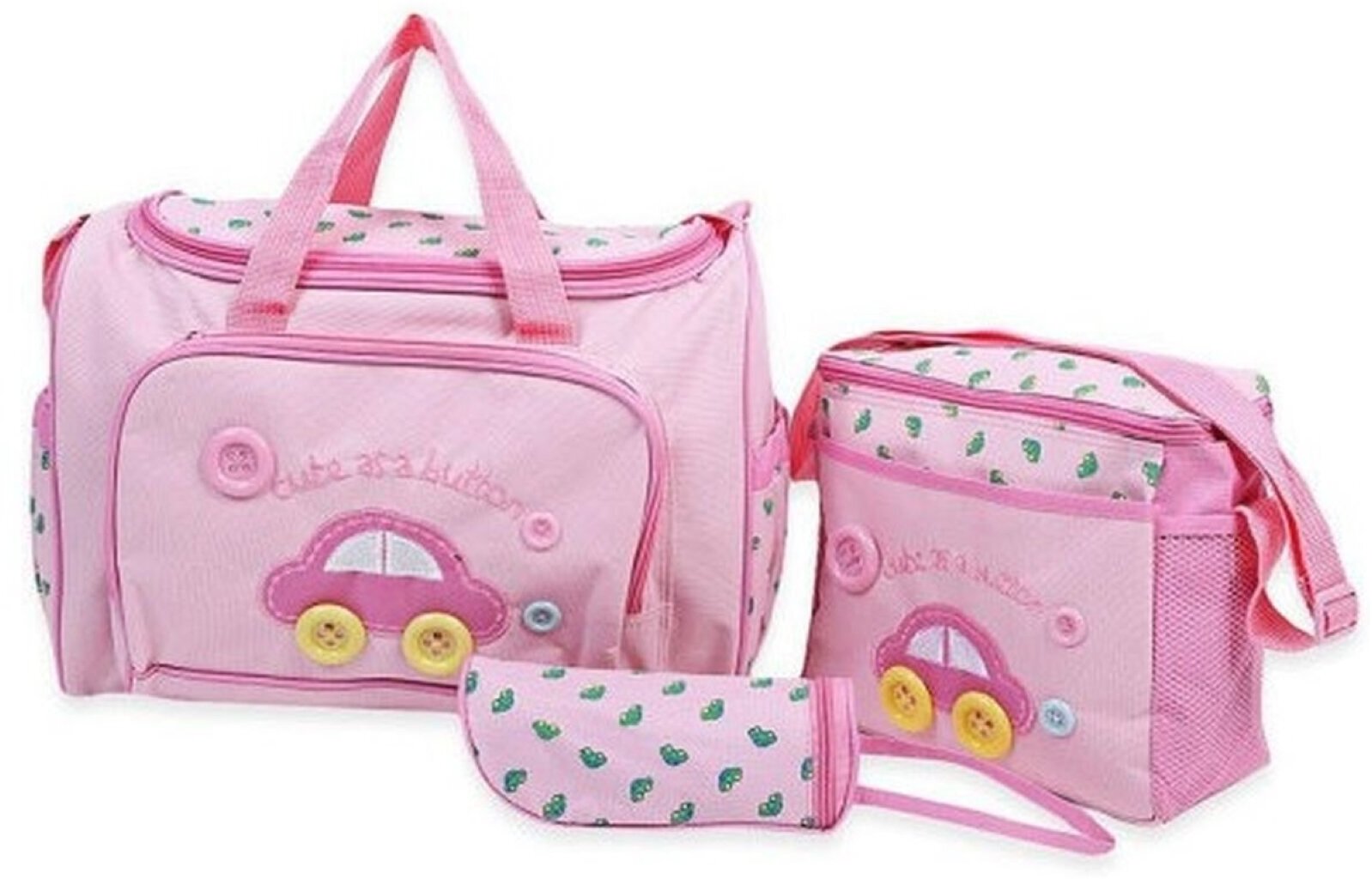 Комплект сумок для мамы "Cute as a Button", 3 шт, цвет розовый, с принтом, плечевой ремень