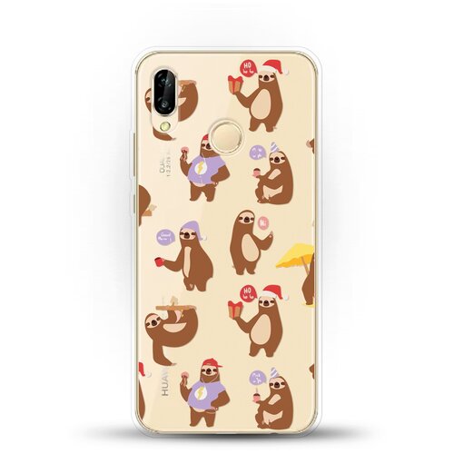 фото Силиконовый чехол узор из ленивцев на huawei nova 3e andy & paul