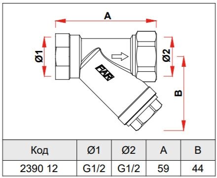 Far Фильтр 1/2" механической очистки (косой) ВР-ВР 600 мкм, FA 2390 12