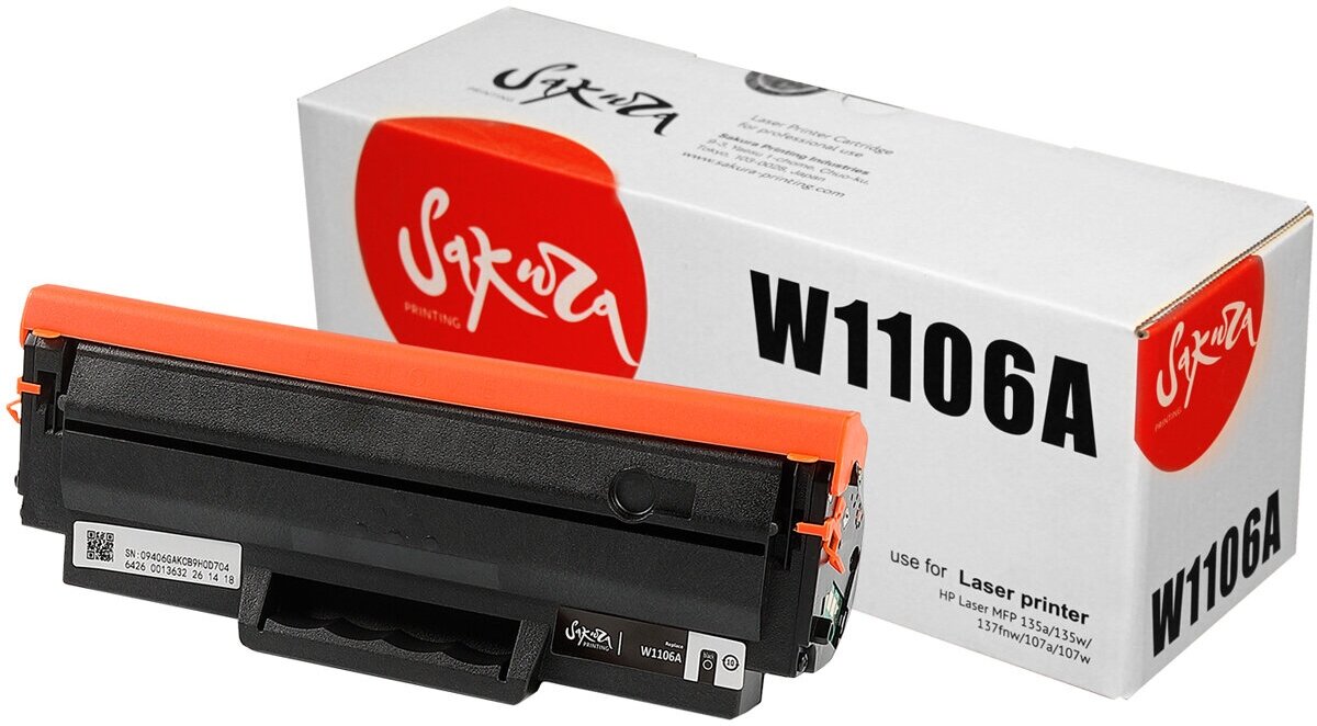 Картридж SAKURA PRINTING SAKURA W1106A для HP LaserJet 107a/ 107r/ 107w/ 135a/ 135r/ 135w/ 137fnw, черный, 1000 к. — купить в интернет-магазине по низкой цене на Яндекс Маркете