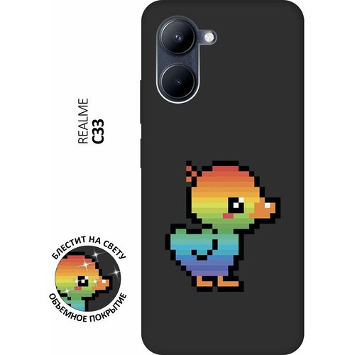 Матовый Soft Touch силиконовый чехол на realme C33, Рилми С33 с 3D принтом Pixel Duck черный матовый soft touch силиконовый чехол на realme c33 рилми с33 с 3d принтом pixel pikachu черный