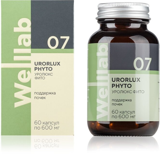 БАД для мочевыделительной системы Welllab UROLUX PHYTO 60 капсул по 600 мг. Здоровые почки.