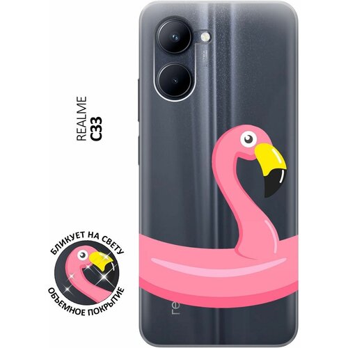 Силиконовый чехол с принтом Flamingo Swim Ring для realme C33 / Рилми С33 чехол книжка на realme c33 рилми с33 с 3d принтом duck swim ring синий