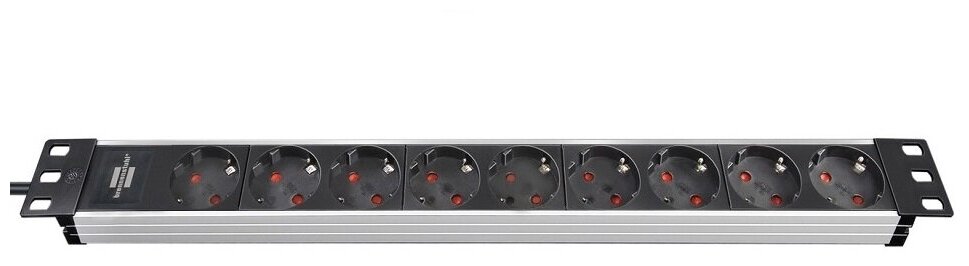 фото 1390007009 Brennenstuhl удлинитель Alu-Line 19 дюймов, 2м, кабель черный 1,5мм2, 9 роз, IP20