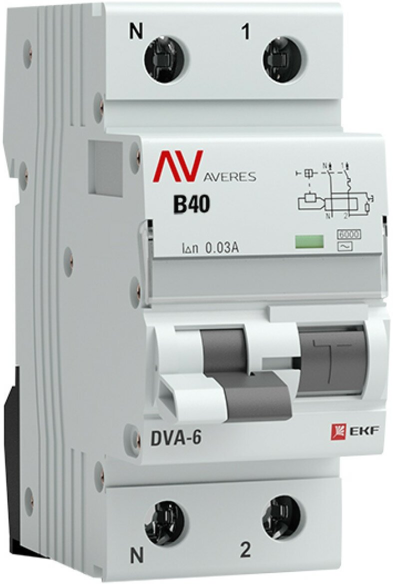 Дифференциальный автомат DVA-6 1P-N 40А (C) 30мА (AC) 6кА EKF AVERES