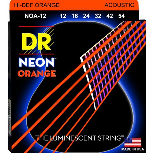 DR NOA-12 HI-DEF NEON™ струны для акустической гитары, с люминесцентным покрытием, оранжевые 12 - 54 струны для акустических гитар dr noa 12