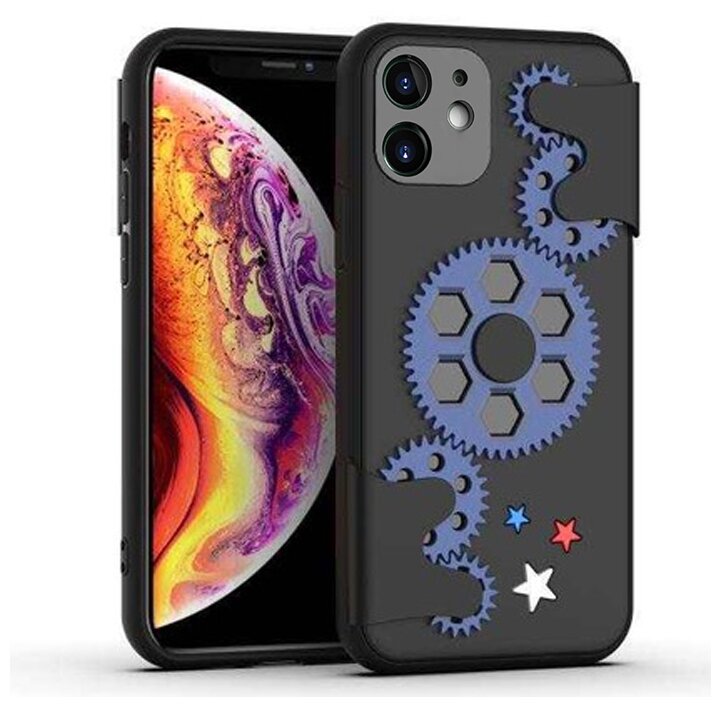 Чехол силиконовый для iPhone 11 6.1" Spinner series (антистресс) черный с синим