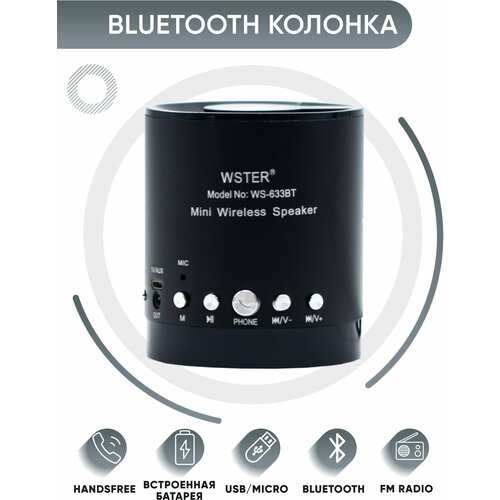 Портативная колонка с bluetooth WSTER 633 black 120700₽