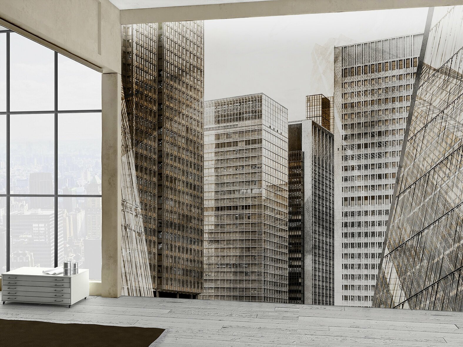 Дизайнерские фотообои с Современными небоскребами, обои город в стиле лофт 390х270 см, флизелиновая основа, экочернила