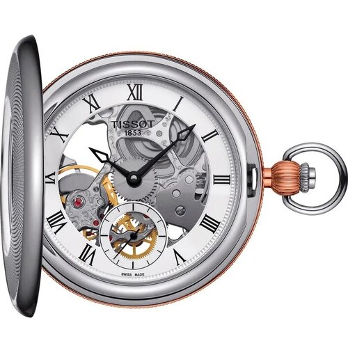 Наручные часы TISSOT Швейцарские механические часы Tissot Bridgeport Mechanical Skeleton T859.405.29.273.00 (T8594052927300), серебряный, золотой