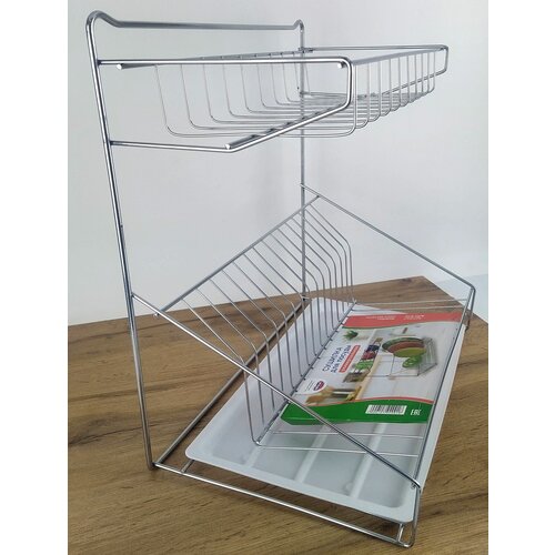 Сушилка для посуды настольно-настенная с поддоном (хром)