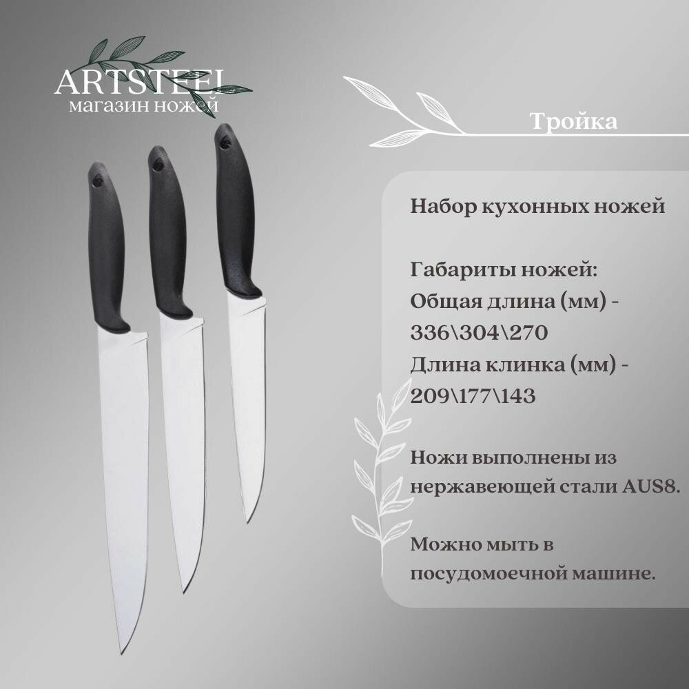 Набор кухонных ножей 3 шт. Тройка, посуда для кухни Кизляр, AUS8, эластрон