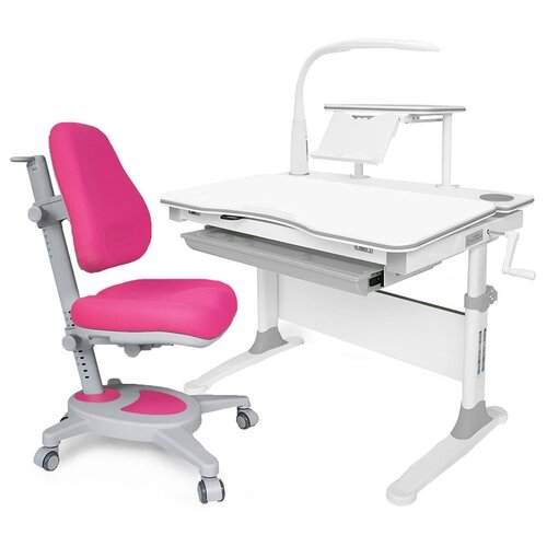 фото Комплект mealux стол + стул + лампа evo-30 дерево (y-110) 90x65 см белый/серый/розовый