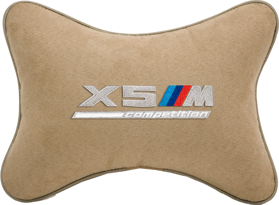 Подушка на подголовник алькантара Beige с логотипом автомобиля BMW X5M COMPETITION