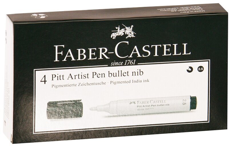 Ручка капиллярная Faber-Castell "Pitt Artist Pen Bullet Nib" белая, 2,5мм, упаковка 4 шт.