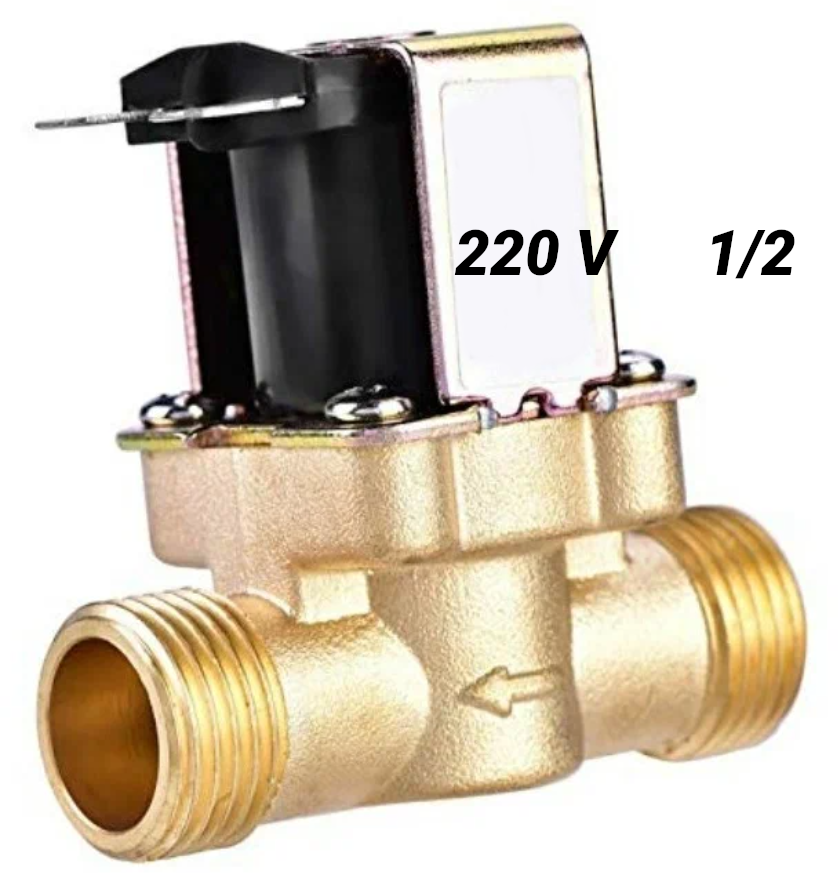 Клапан электромагнитный 220 Вольт / диаметр 1/2" / для воды / соленоидный / нормально закрытый/ латунь