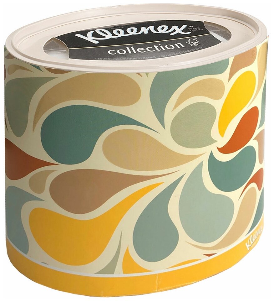 KG75371 Бумажные салфетки для лица Kleenex, круглая коробка, цветные лепестки, 3-сл, 64 шт, Kimberly