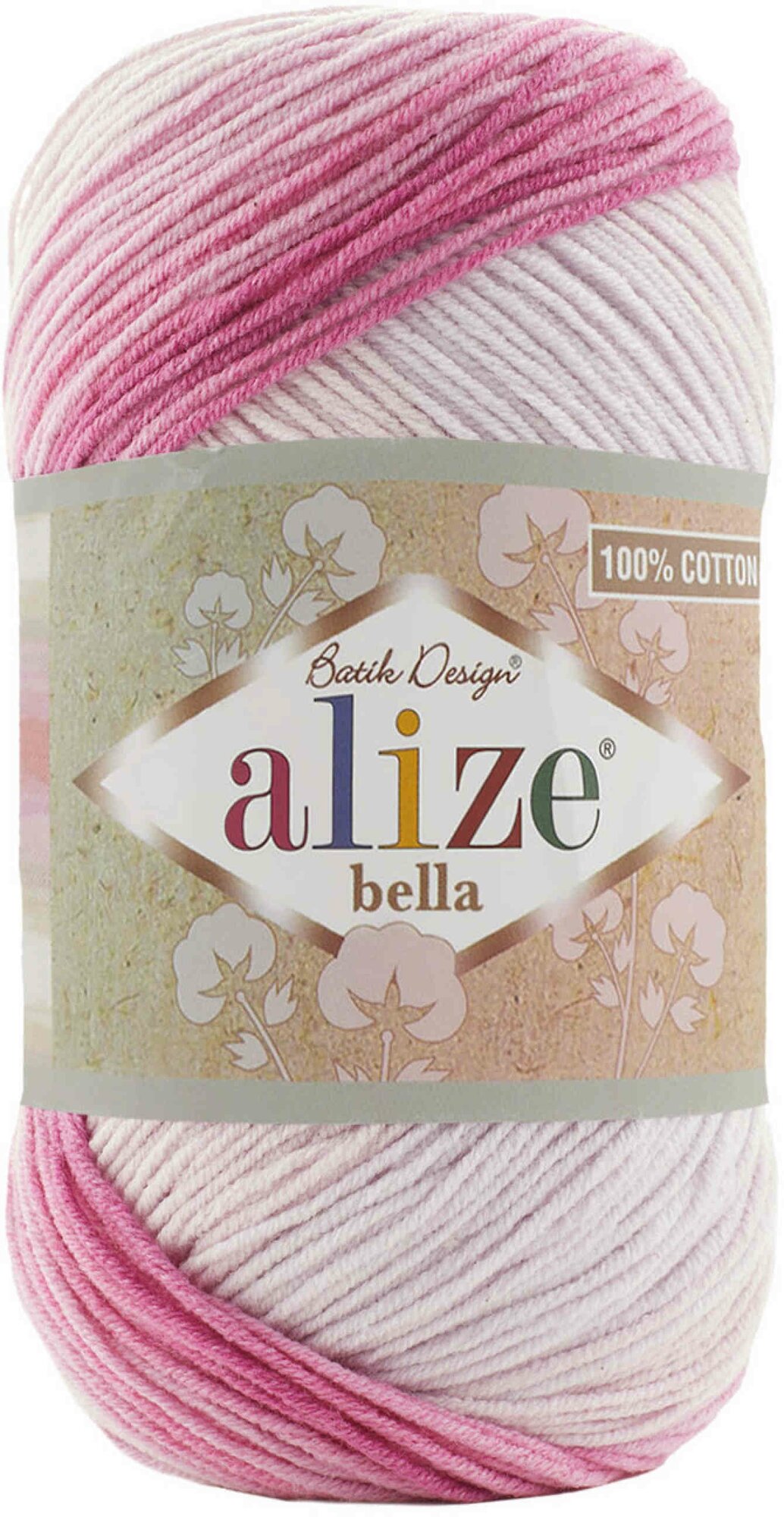 Пряжа Alize Bella Batik 100 белый-розовый-сиреневый (3302), 100%хлопок, 360м, 100г, 1шт