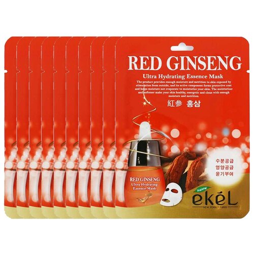 EKEL Тканевая маска для лица с экстрактом красного женьшеня Red ginseng Ultra Hydrating Essence Mask 10шт 25 г тканевая маска для лица с экстрактом красного женьшеня red ginseng ultra hydrating essence mask 25г