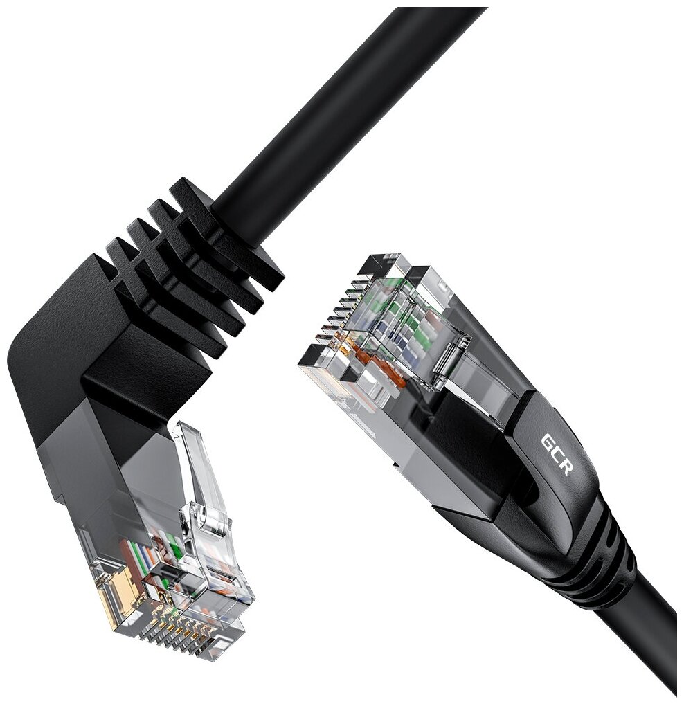 GCR Патч-корд 7.5m UTP кат.5e, черный, верхний/нижний угол, литой, ethernet high speed, RJ45, T568B