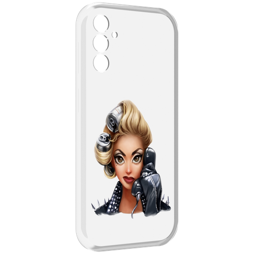 Чехол MyPads девушка-смайлик-с-телефоном женский для Samsung Galaxy M13 задняя-панель-накладка-бампер