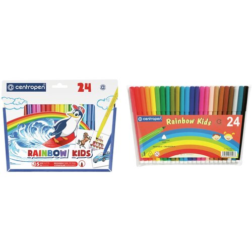 Фломастеры Centropen Rainbow Kids, 24цв, трехгранные, смываемые, ПВХ