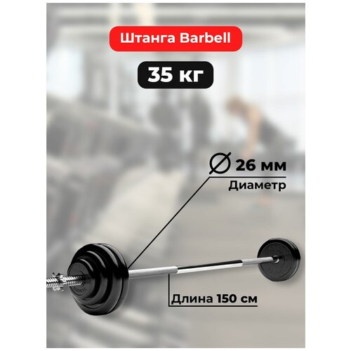 фото Штанга 35 кг mb barbell atlet, прямой гриф 150см, обрезиненные диски (блины) barfits