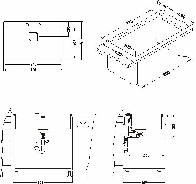 Мойка ALVEUS STYLUX 40 BRS-90 790X510 в комплекте с сифоном - фотография № 7