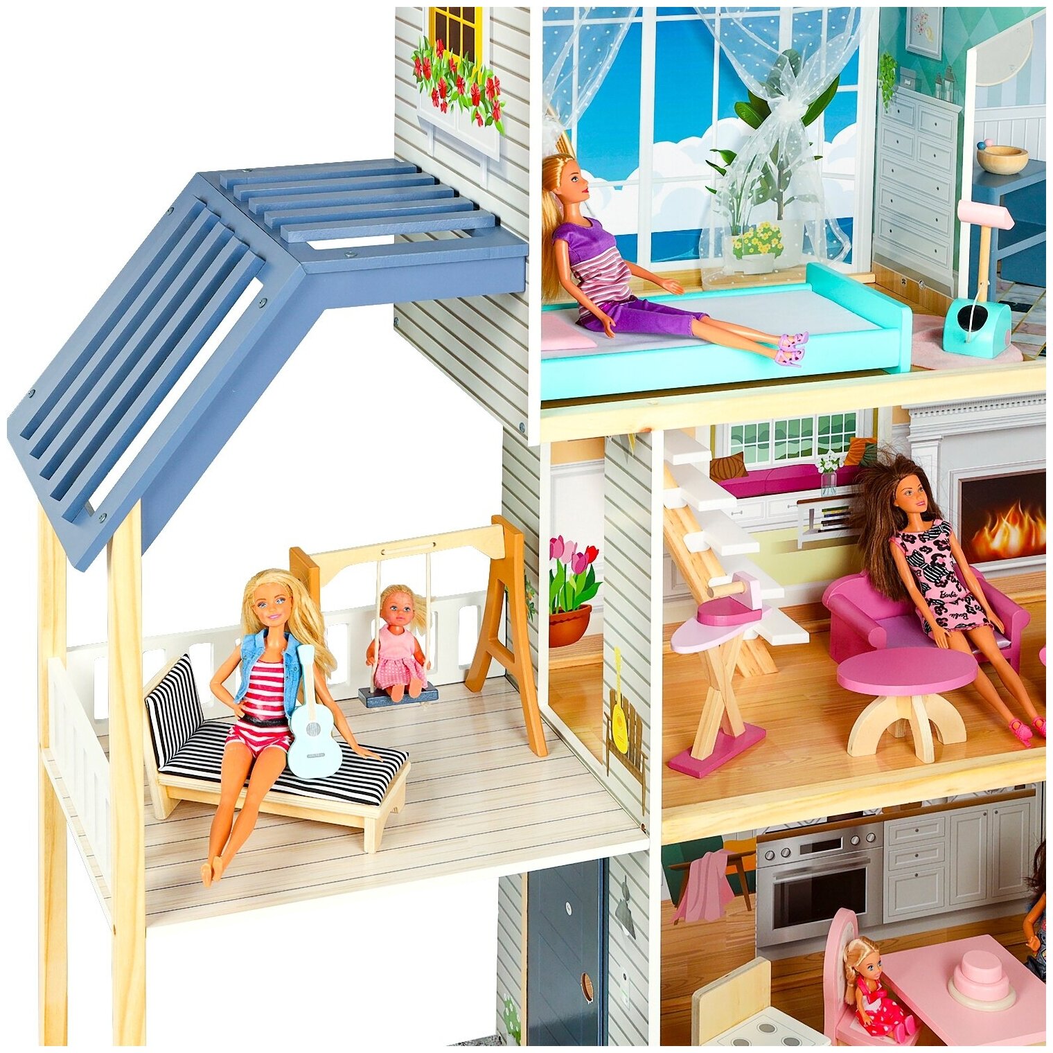 Деревянный кукольный домик «Мэделин Авенью» с мебелью 28 предметов PAREMO - фото №5