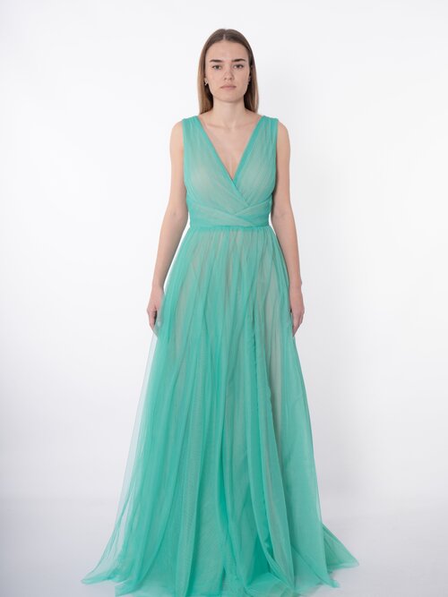 Платье Fracomina, вечернее, макси, открытая спина, подкладка, размер M, зеленый
