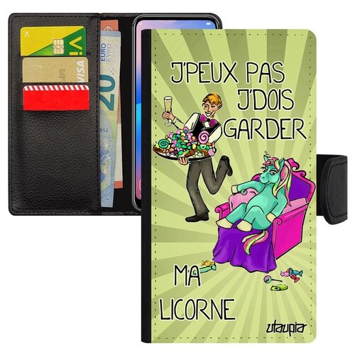 фото Чехол книжка на мобильный iphone 8 plus, "не могу - сижу с единорогом!" комикс шутка utaupia