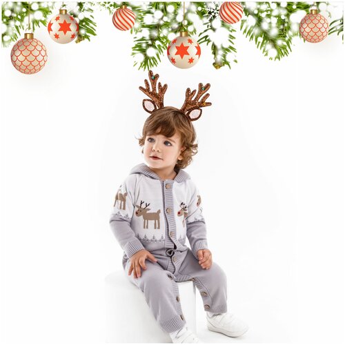 Комбинезон Amarobaby Pure Love Christmas Deer, открытая стопа, размер 62, серый, белый комбинезон fobos теплый на 1 2 года