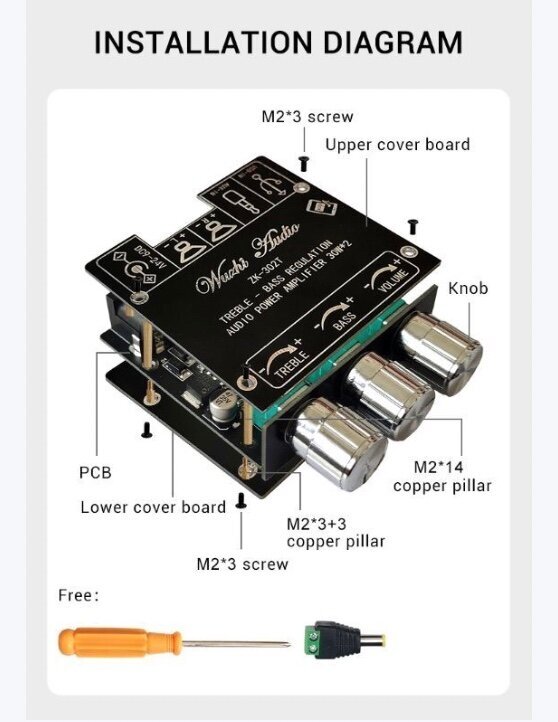 Усилитель мощности звука c Bluetooth 51 ZK-302T 2X30 Вт - декодер плата класса d