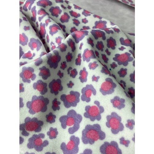 Ткань Велюр хлопковый цветы сиренево бежевый 90% хлопок, 10% эластан gl150222-13