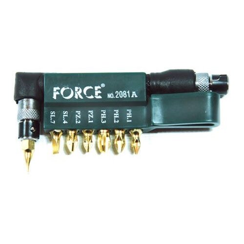 отвертка 1 4dr с битами torx т10н т40н 8пр force 2081 force 2081 Отвёртка со сменными битами FORCE 2081A, 8 предм., зелeный