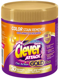 Фото Clovin Clever Attak Oxi Action Gold Plus Color Пятновыводитель универсальный для цветных тканей 730 гр