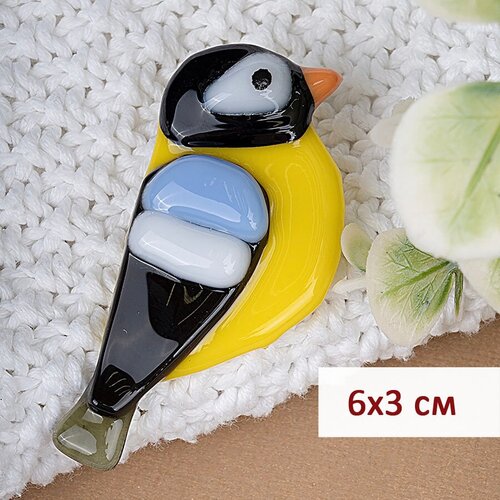 Брошь из стекла Синичка, 6х3см