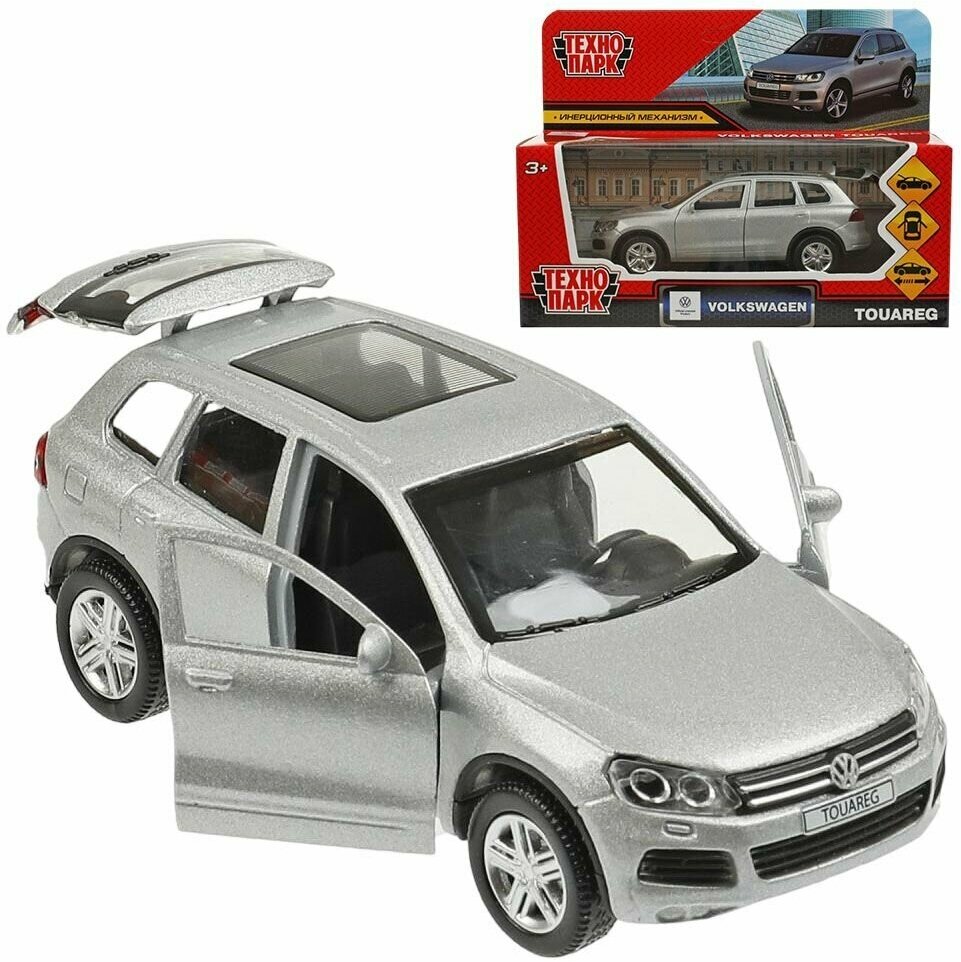 Модель машины Технопарк "Volkswagen Touareg", серебристая, инерционная, металлическая, 12 см, двери, багаж (TOUAREG-12-SR)