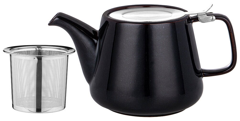 фото Чайник заварочный, керамика / с металлическим ситом / Bronco, Luster, 1200 мл, темно-серый