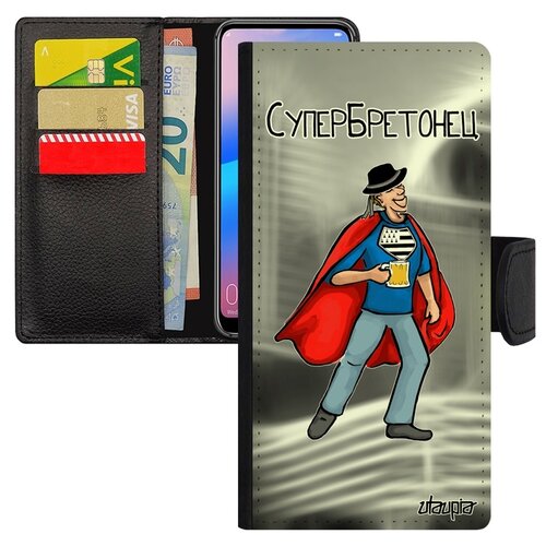 фото Чехол книжка на мобильный redmi 6a, "супербретонец" шутка рисунок utaupia